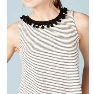 BODEN Black/White Striped Pom Pom  Sleeveless Swing Top Size 8 100% Cotton
